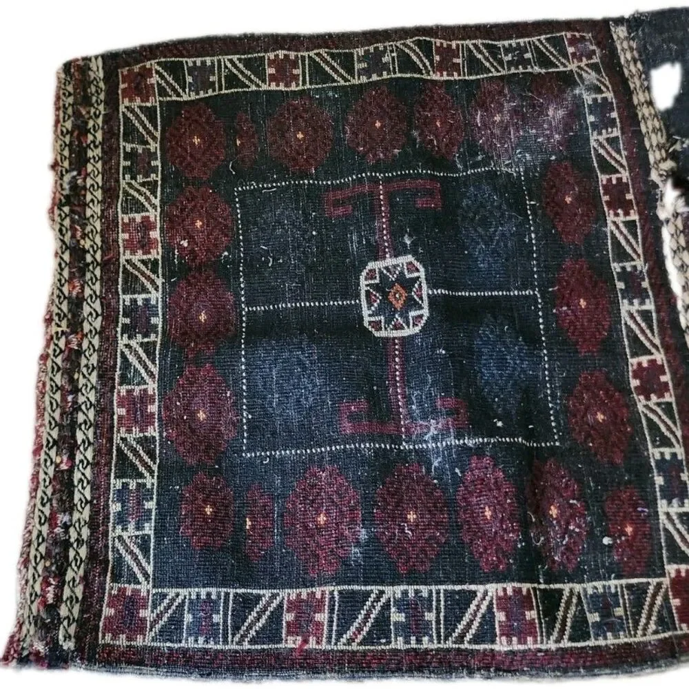 Antique Hand Knotted Wool Khorjin Double Saddlebag Tribal Rug 56x31.5